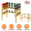2-Tier Kitchen Spice Rack Expandable Bamboo Spice Organizer Cabinet Stackable Seasoning Organizer Extendable Spice Jar Rack for Countertops Pantries C