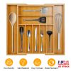 Bamboo Drawer Divider Kitchen Expandable Cutlery Tray Organizer Utensil Holder w/ Grooved Dividers