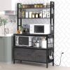 Black Metal Kitchen Baker's Rack 4-Shelves with Bottom Storage Cabinets