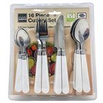 16 Piece Cutlery Set with White Handles