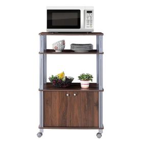 Modern 3-Shelf Kitchen Baker’s Rack Cart on Wheels in Brown Wood Finish