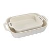 2 Piece Ceramic Stoneware Baking Dish Set in Ivory Cream Beige