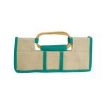Turquoise &amp; Natural Wine Tote with Bamboo Handles