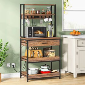 Modern Baker's Rack Shelving Unit with Pull-Out Shelves and Storage Drawer
