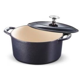 Round 5.5 Quart Dark Blue Enameled Oven Safe Cast Iron Dutch Oven with Lid