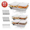 42Pcs Disposable Chafing Dish Buffet Set Chafing Servers with Covers Spoons Forks Tongs Full-Size Pans Food Warmers for Parties Events Catering Suppli