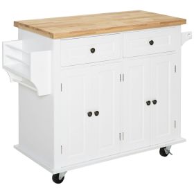 Rolling Kitchen Cart, White, Wood Top, Spice/Towel Rack, Storage Drawers, Movable Dining Room Trolley