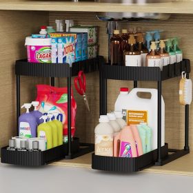 Multi-Purpose Pull-Out Storage Organizers, Under Sink/Cabinet Organizers and Storage for Bathroom & Kitchen, Black, 12.8 Inches, 2 Packs