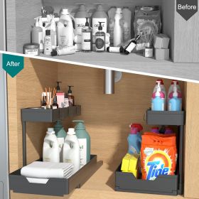 2 Pack Under Sink Organizer 2 Tier Sliding Cabinet Organizers Multi-Purpose Sink Storage Basket L-Shape Narrow Space Storage Shelves with 4 Hook
