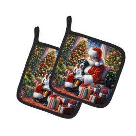 Greater Swiss Mountain Dog and Santa Claus Pair of Pot Holders Kitchen Heat Resistant Pot Holders Sets Oven Hot Pads for Cooking Baking BBQ