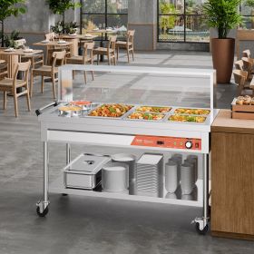 5 Pans + 2 Pots Commercial Food Warmer Steam Table With Undershelf Shield (Option: silver)