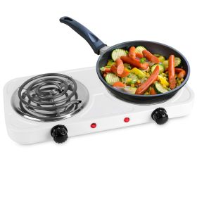 2000W Electric Double Burner Portable Coil Heating Hot Plate Stove Countertop RV Hotplate with Non Slip Rubber Feet 5 Temperature Adjustments (Option: 2Burner_White)