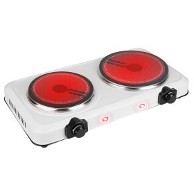 1800W Electric Infrared Dual Burner Portable Heating Hot Plate Stove Countertop RV Hotplate with 7.5” & 6.3” Glass Cooktop Stepless Temperature Adjust (Option: White)